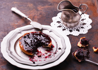 Tartlet with blueberry jam.selective focus
