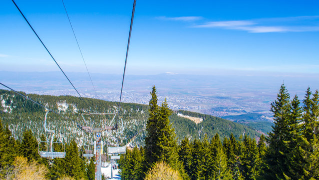 Vitosha mountain is situated juse next to the bulgarian capital sofia and every winter it becomes famous ski center and many skiers use a lift in order to ski - snowboard just minutes away from town.