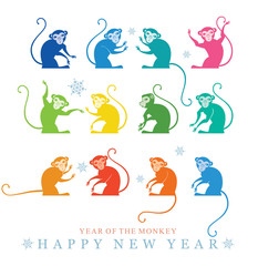 Multicolored monkey. 2016. Year of the Monkey. Happy New Year.
