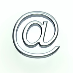 Fototapeta premium Silver email symbol on a plain white background