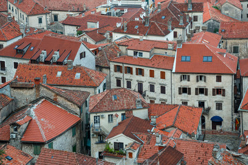 Fototapeta na wymiar Bird eye view of buildings in Kotor old town, Montenegro