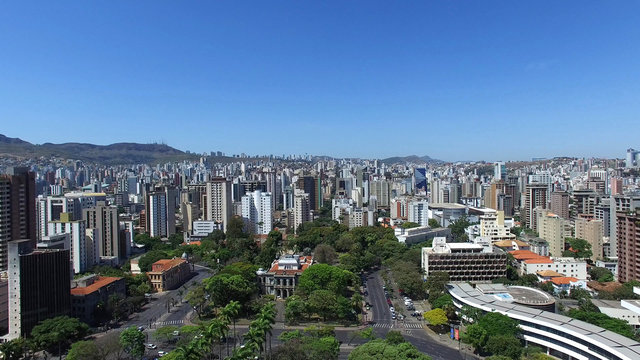 Aerial view from Pra&ccedil;a da Liberdade to Belo Horizonte skyline, Minas Gerais, Brazil.