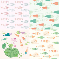 seamless cartoon fish and flower texture