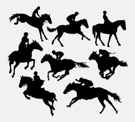 Jockey riding horse silhouettes. Good use for symbol, logo, web icon, mascot, or any design you want. Easy to use.