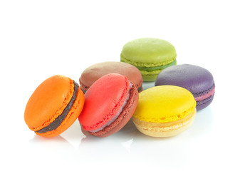 French macaroons on white background