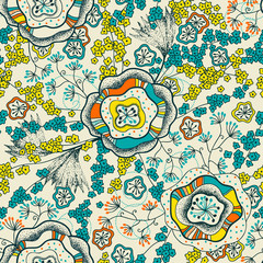 Seamless pattern and abstract flowers