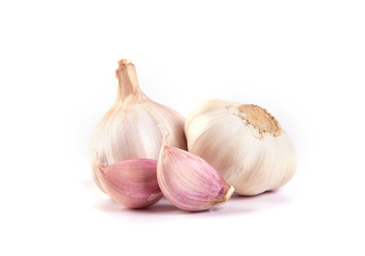 selective focus of garlic on white background