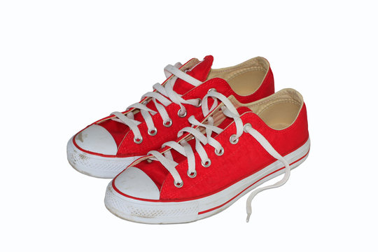 red canvas shoes with white background