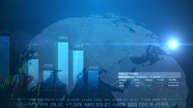 4k World Stock Market Concept Moving Animation Seamless Loop.