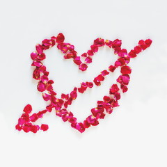 Heart with arrow made of rose petals