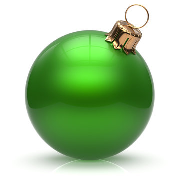 New Year's Eve Christmas ball bauble wintertime decoration green sphere hanging adornment classic. Traditional winter ornament happy holidays Merry Xmas event glossy blank 3d render