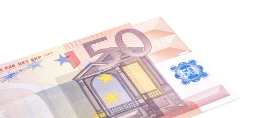 Single fifty euro note. All on white background