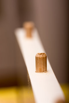 Shallow Depth Of Field And Wooden Dowel In The Wood