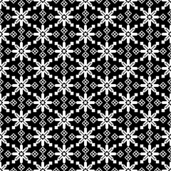 Seamless Christmas black and white background with decorative snowflakes