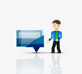 Cartoon businessman with message cloud, thinking or talking