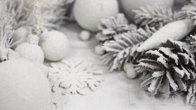 Panorama of a Christmas Composition are Covered by the Snow/Panoramic shot part of a Christmas composition are covered by the snow
