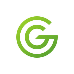 GG letters, green circle G logo shape