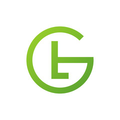 LG or GL letters, green circle G logo shape