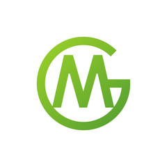 MG or GM letters, green circle G logo shape - obrazy, fototapety, plakaty