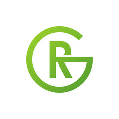 RG or GR letters, green circle G logo shape - obrazy, fototapety, plakaty