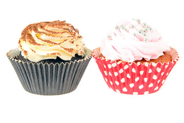 Cake with Cream, Cupcake on White Background.