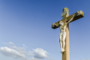 Crucifixion against the sky.