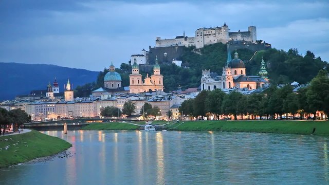 Static view on Salzburg skyline in the evening, Austria
