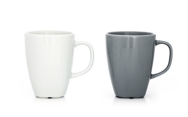 white and gray cup on a white background