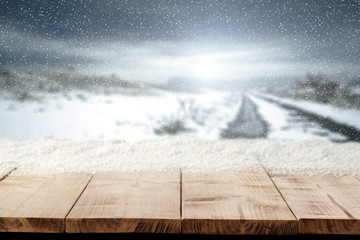 wooden table of snow 