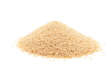 Pile of Organic White Poppy seed (Papaver somniferum) isolated on white background.