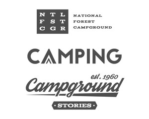Set of retro camping badges and label logo graphics. Campground