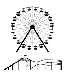 Deurstickers Ferris wheel and roller coaster silhouette © Oleksandr Pokusai