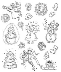 Big set with Christmas characters, objects and symbols