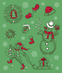 Christmas set with Elf, snowman and patterns