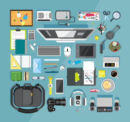 Fototapeta na wymiar Set of office and school equipment icons