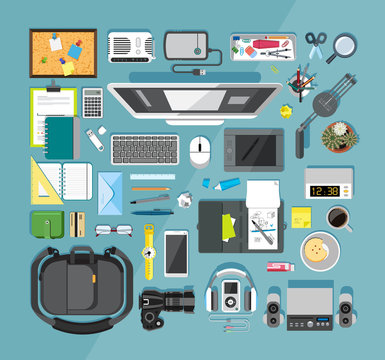 Set of office and school equipment  icons
