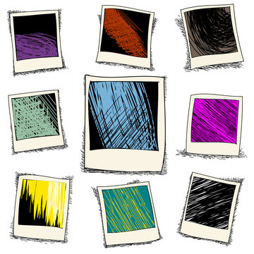 Set of retro photo frame in doodle style