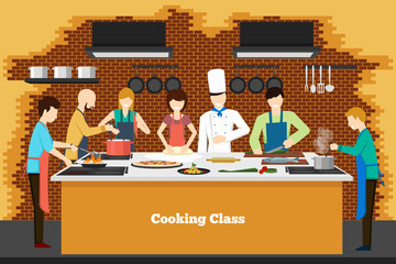 Cooking class in kitchen