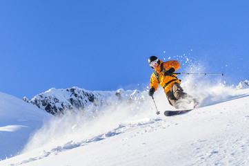 Fototapeta na wymiar Skifahrer im Freeride-Revier