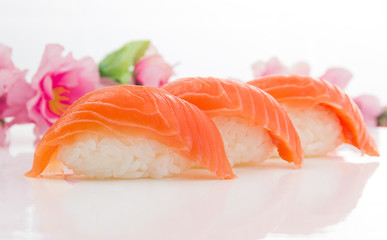 Salmon sushi nigiri isolated on white background