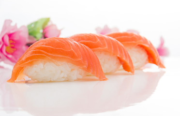 Salmon sushi nigiri isolated on white background