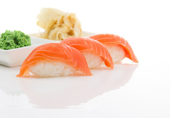 Salmon sushi nigiri isolated on white background