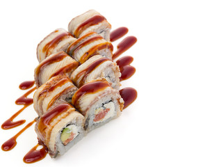 Eel sushi roll isolated on white background