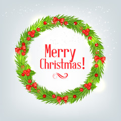 wreath of fir branches with Christmas holly