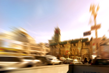 rush hour with blurred cars and traffic jam in downtown of Kiev