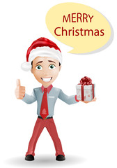 Funny boy and Christmas isolated on white