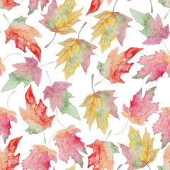 Watercolor maple autumn leaf seamless pattern