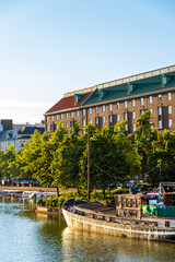 Naklejka premium Boat on Elaintarhanlahti lake in Helsinki - Finland