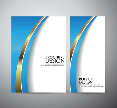 Brochure business blue modern wave design template or roll up. Vector Illustration 