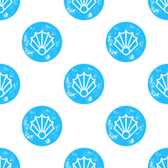 Blue Sea Shell Pattern on White Background